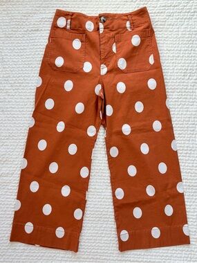 Maeve The Colette Rust Orange Polka Dot Wide Leg Ankle Pants Women Size 28P